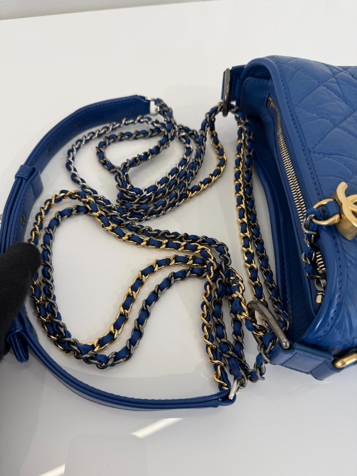 Chanel Aged Calfskin Quilted Small Gabrielle Hobo Blue