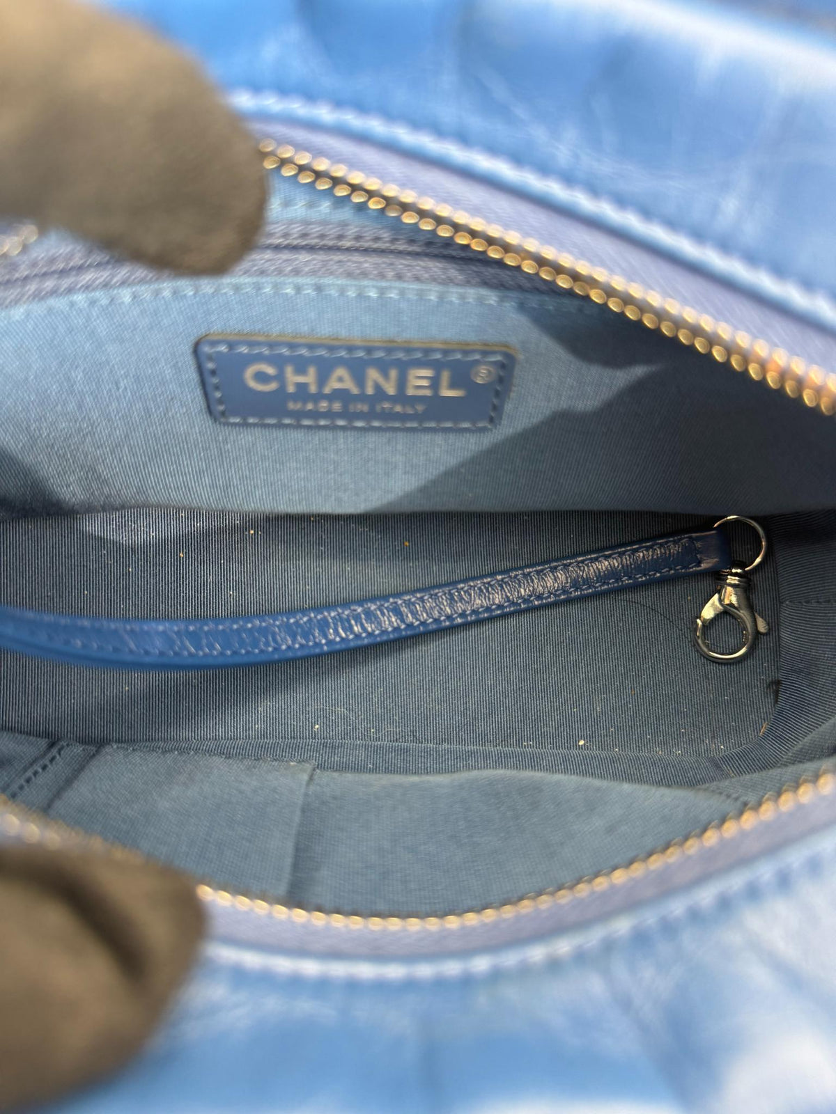 Chanel Aged Calfskin Quilted Small Gabrielle Hobo Blue
