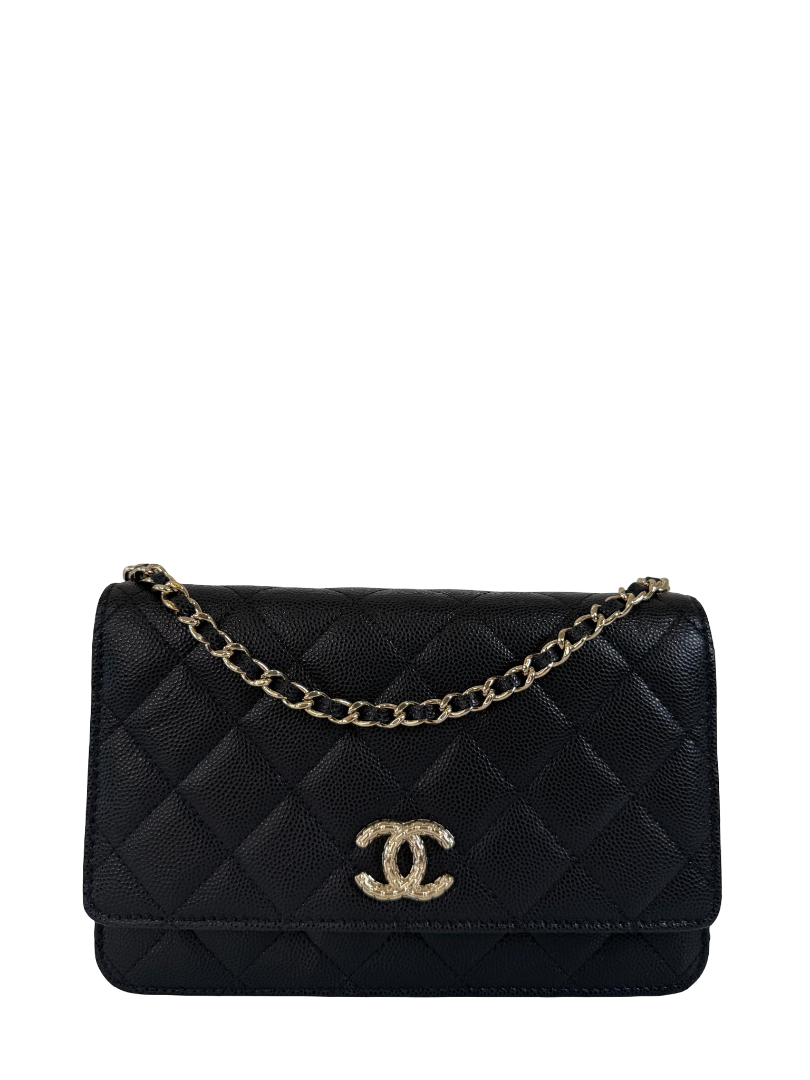 Chanel Black Quilted Caviar Leather Wallet On Chain