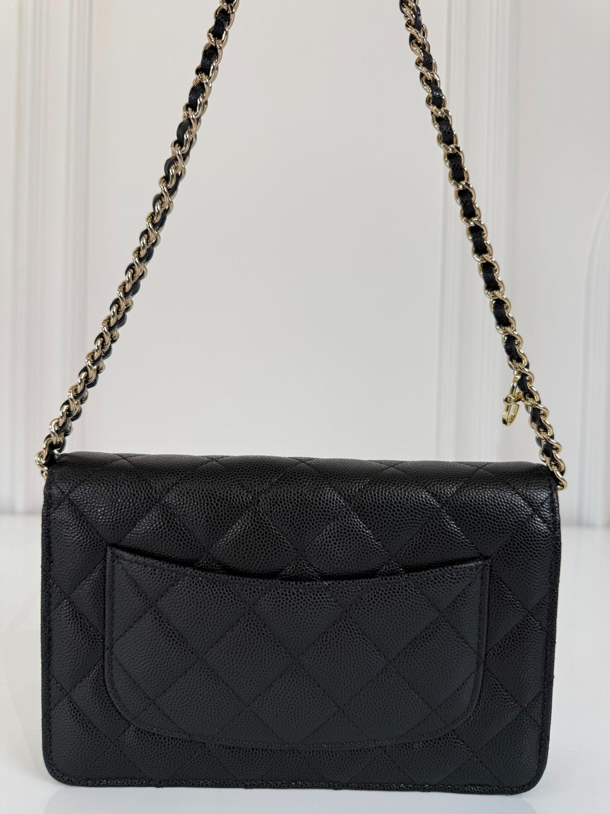 Chanel Black Quilted Caviar Leather Wallet On Chain