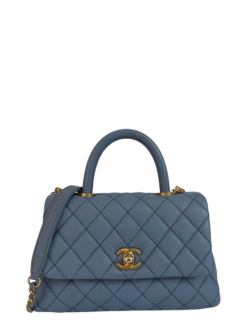 Chanel Small Coco Handle Blue Quilted Caviar Leather