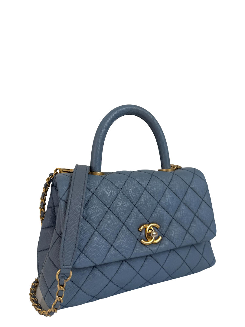 Chanel Small Coco Handle Blue Quilted Caviar Leather