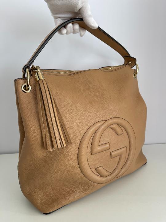 Gucci Soho Convertible Hobo Leather Large Beige