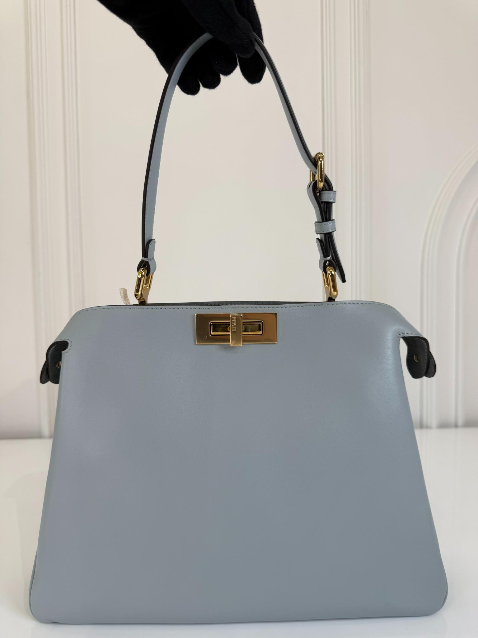 Fendi Peekaboo Soft Medium Pale Blue Leather Bag