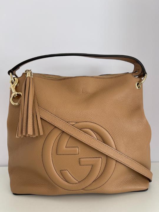 Gucci Soho Convertible Hobo Leather Large Beige