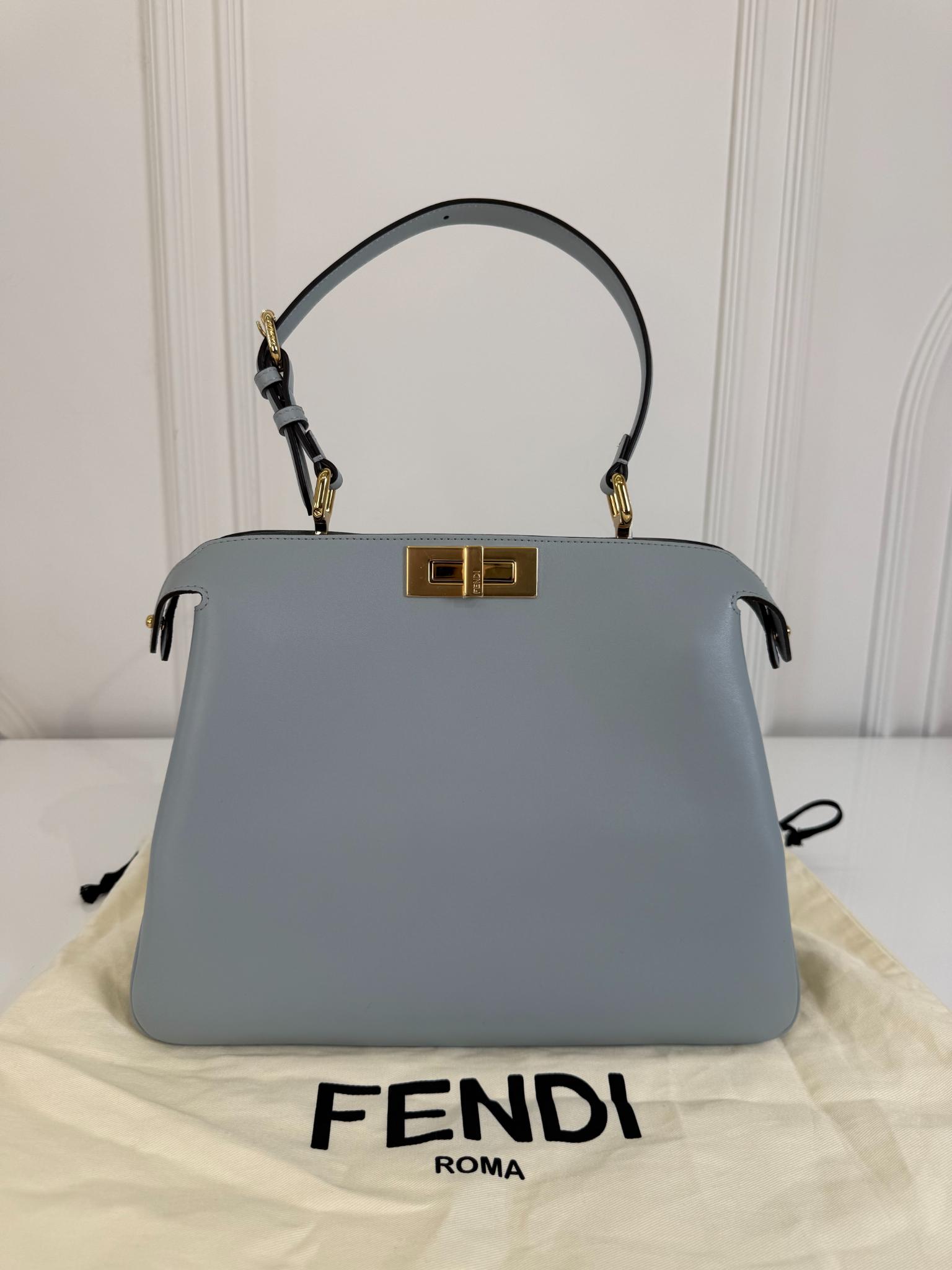 Fendi Peekaboo Soft Medium Pale Blue Leather Bag