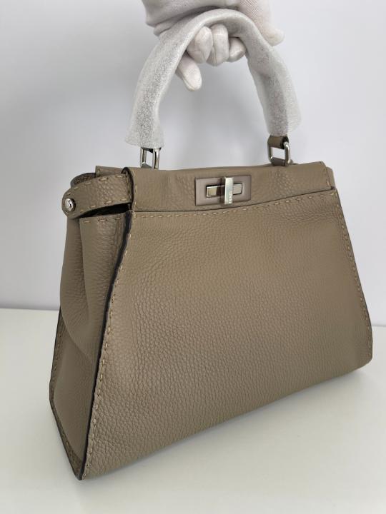 Fendi Peekaboo Regular Selleria 2Way Taupe Leather Handbag