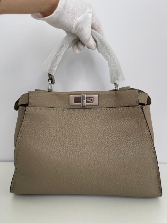 Fendi Peekaboo Regular Selleria 2Way Taupe Leather Handbag