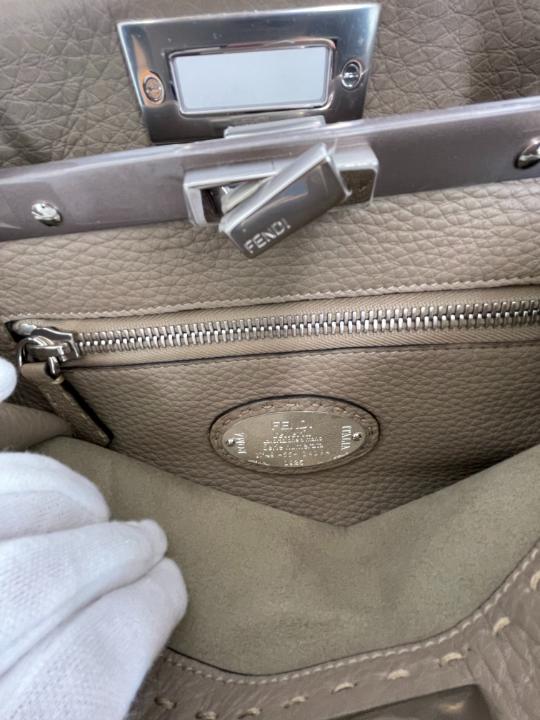 Fendi Peekaboo Regular Selleria 2Way Taupe Leather Handbag