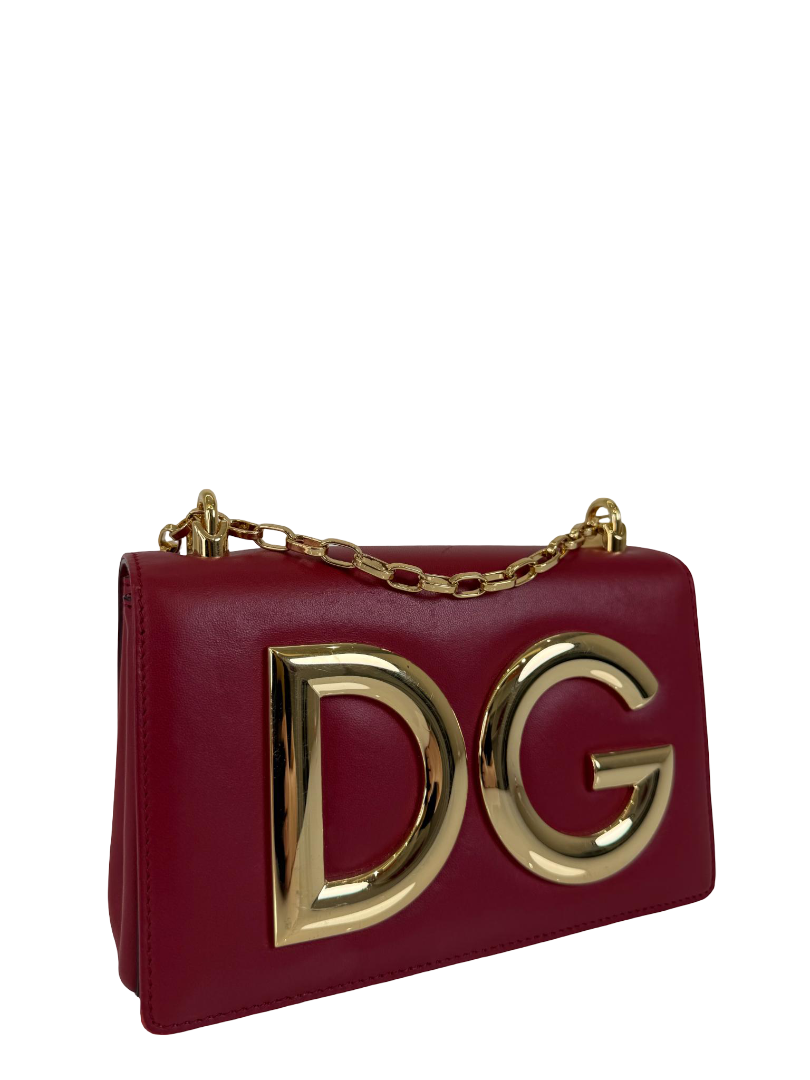 Dolce Gabbana DG Girls Red Calfskin Leather Shoulder Bag
