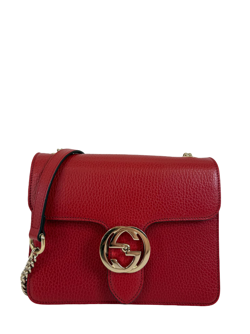 Gucci Red Dollar Calfskin Small Interlocking G Crossbody Bag