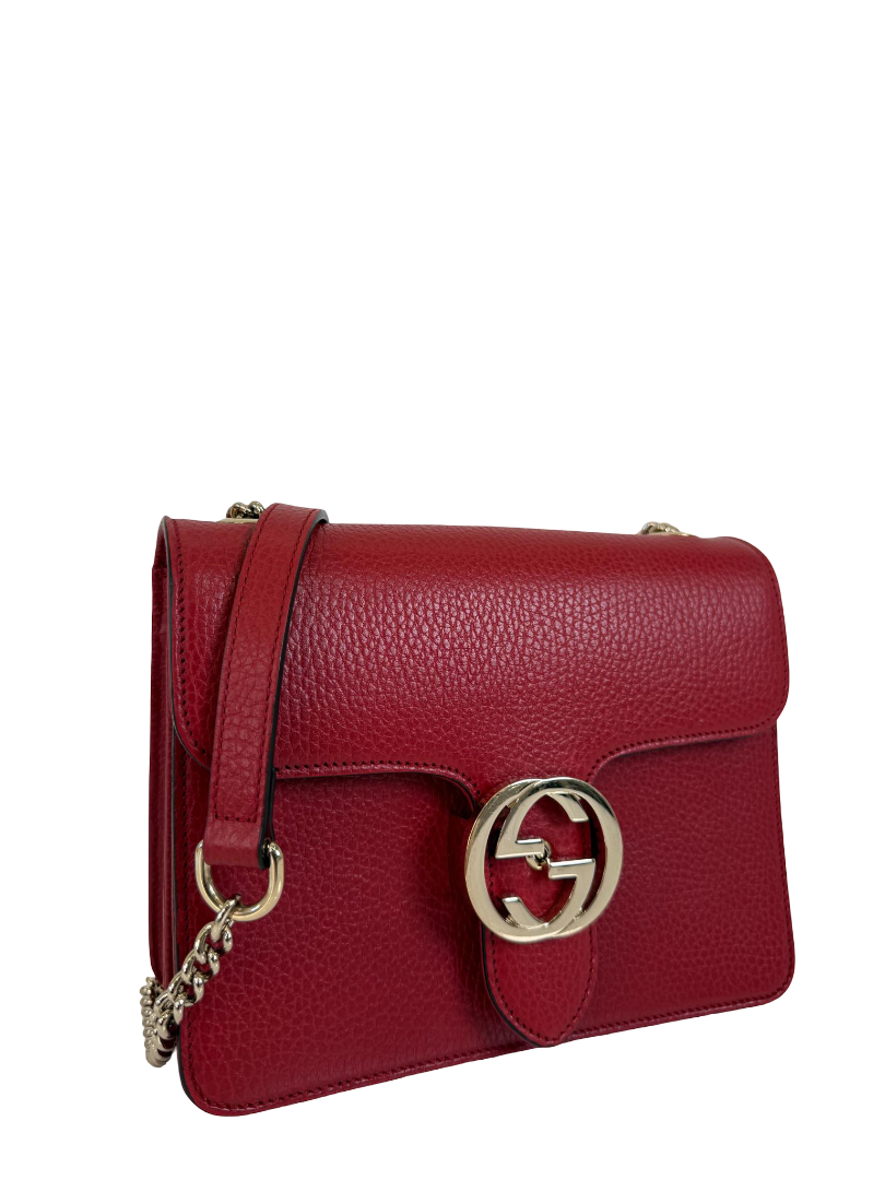 Gucci Red Dollar Calfskin Small Interlocking G Crossbody Bag