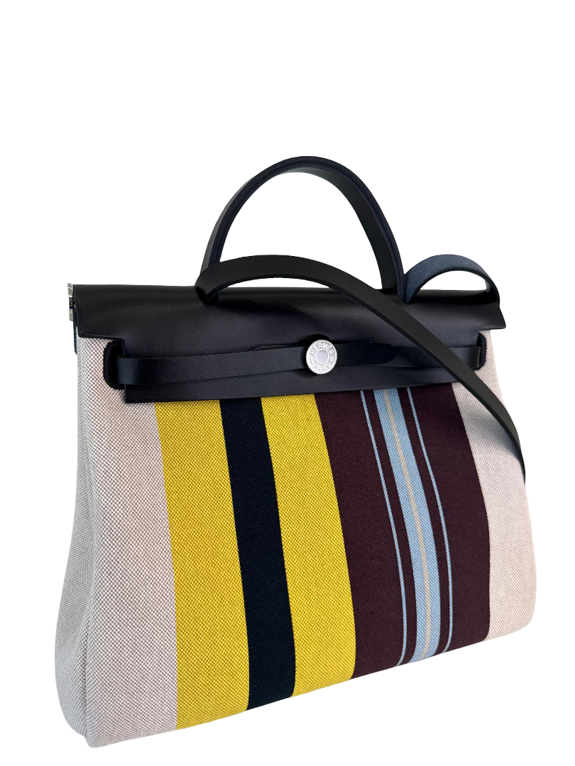 Hermès Herbag Zip 31 Rayures d'Équipage H Plume Canvas Hunter Cowhide PHW
