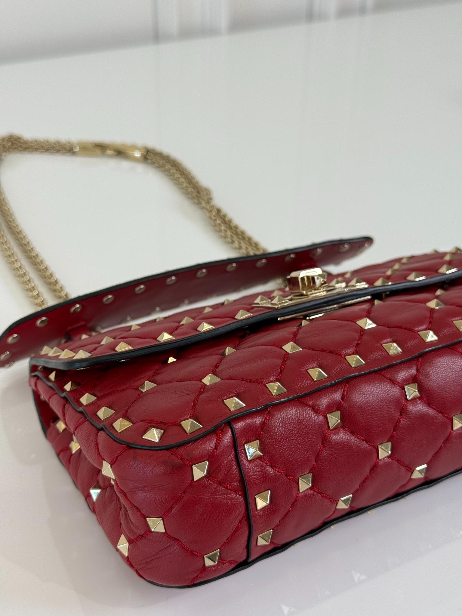 Valentino Garavani Small Rockstud Spike Quilted Bag in Rosso Valentino