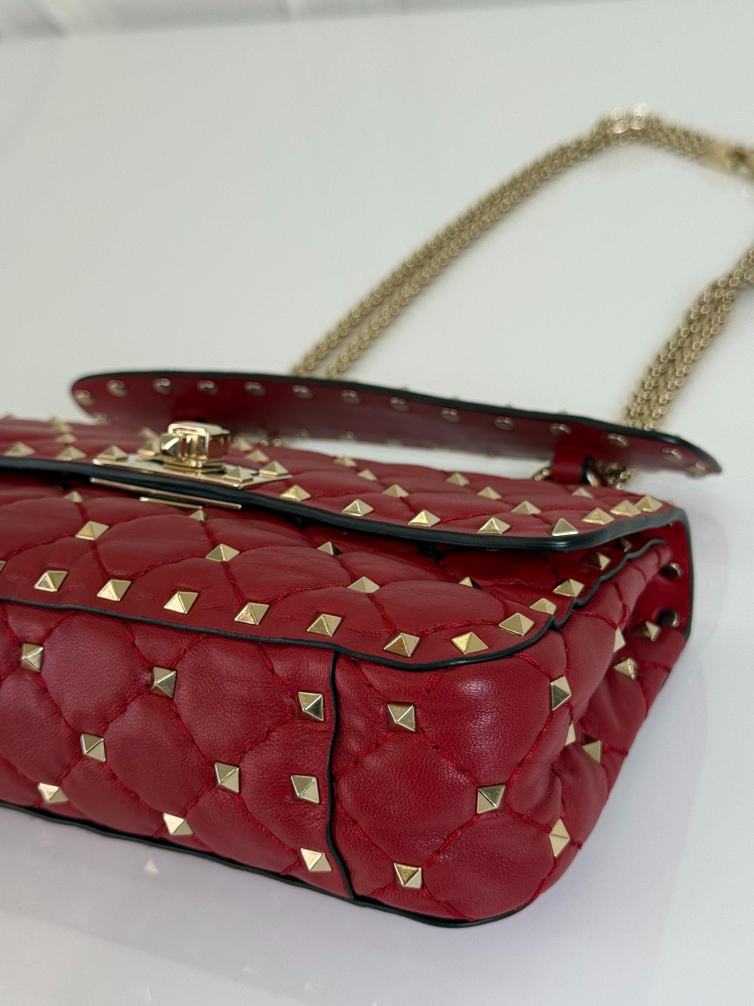 Valentino Garavani Small Rockstud Spike Quilted Bag in Rosso Valentino