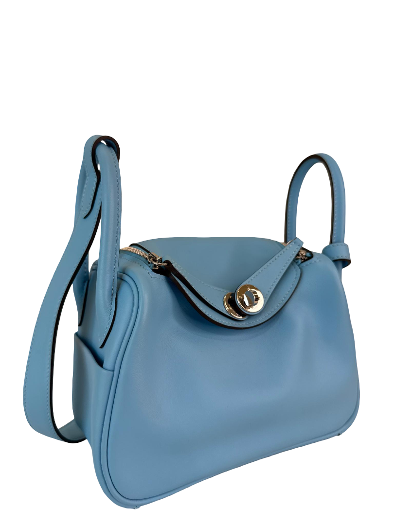 Hermès Mini Lindy Bleu Celeste Swift PHW