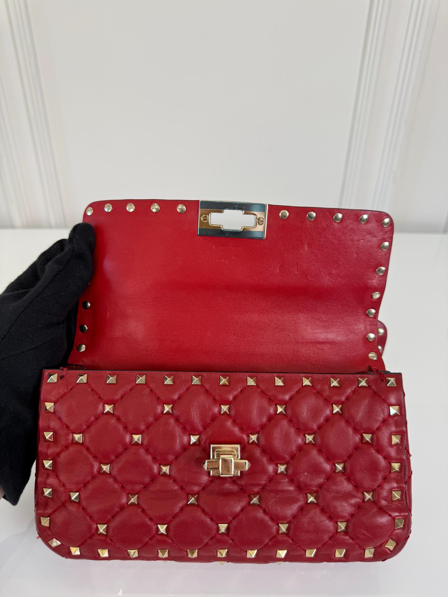 Valentino Garavani Small Rockstud Spike Quilted Bag in Rosso Valentino