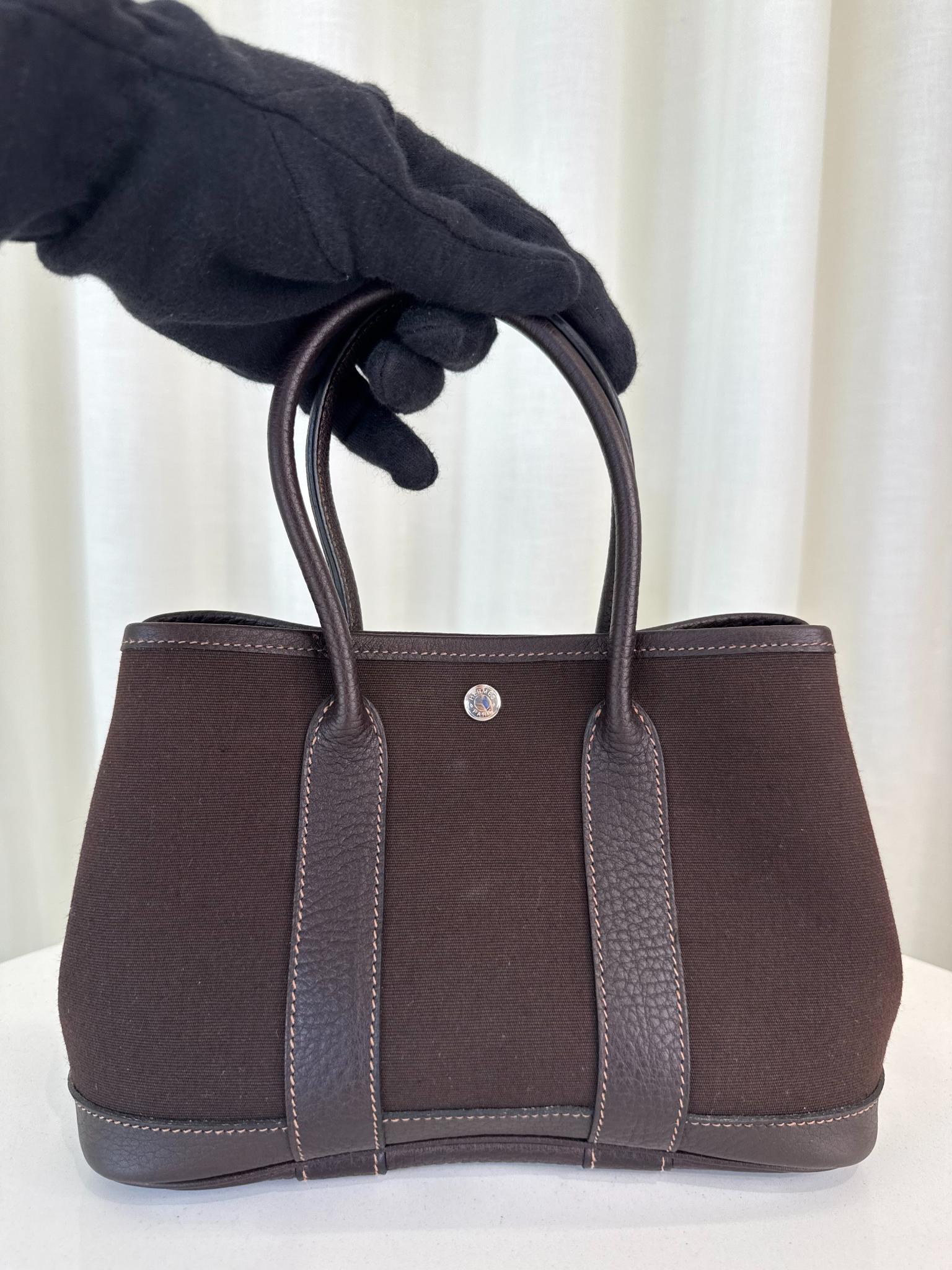 Hermès Rare Mini Garden Party 23 Brown Toile Negonda
