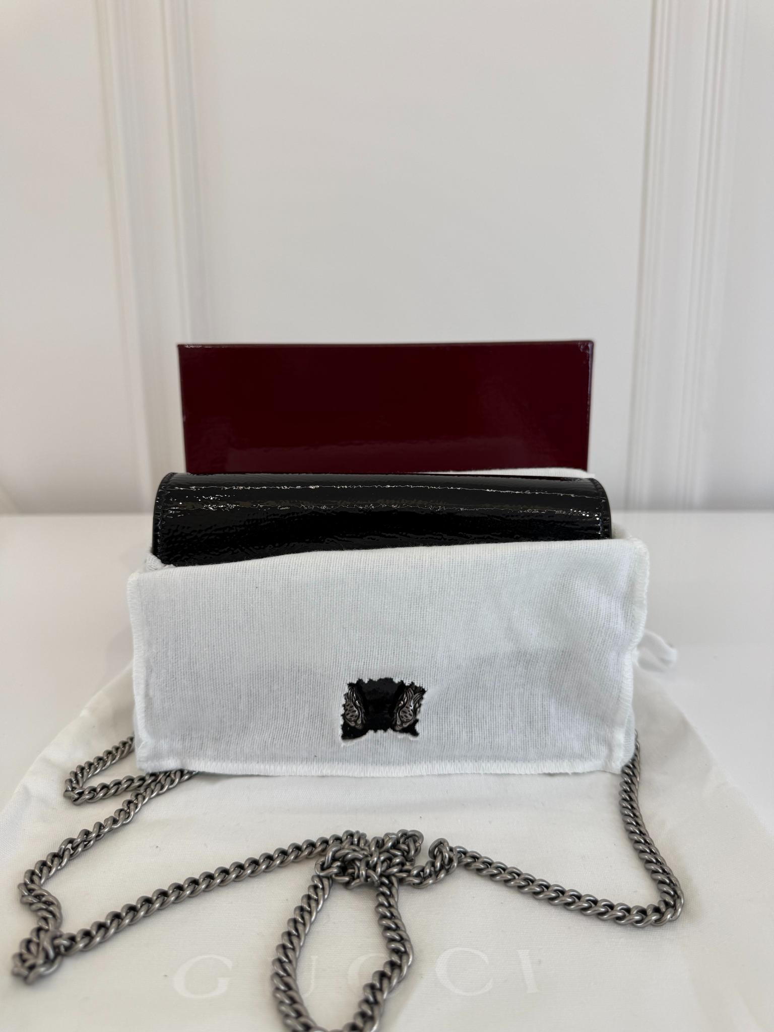 Gucci Mini Dionysus Black Crinkled Patent Leather Bag