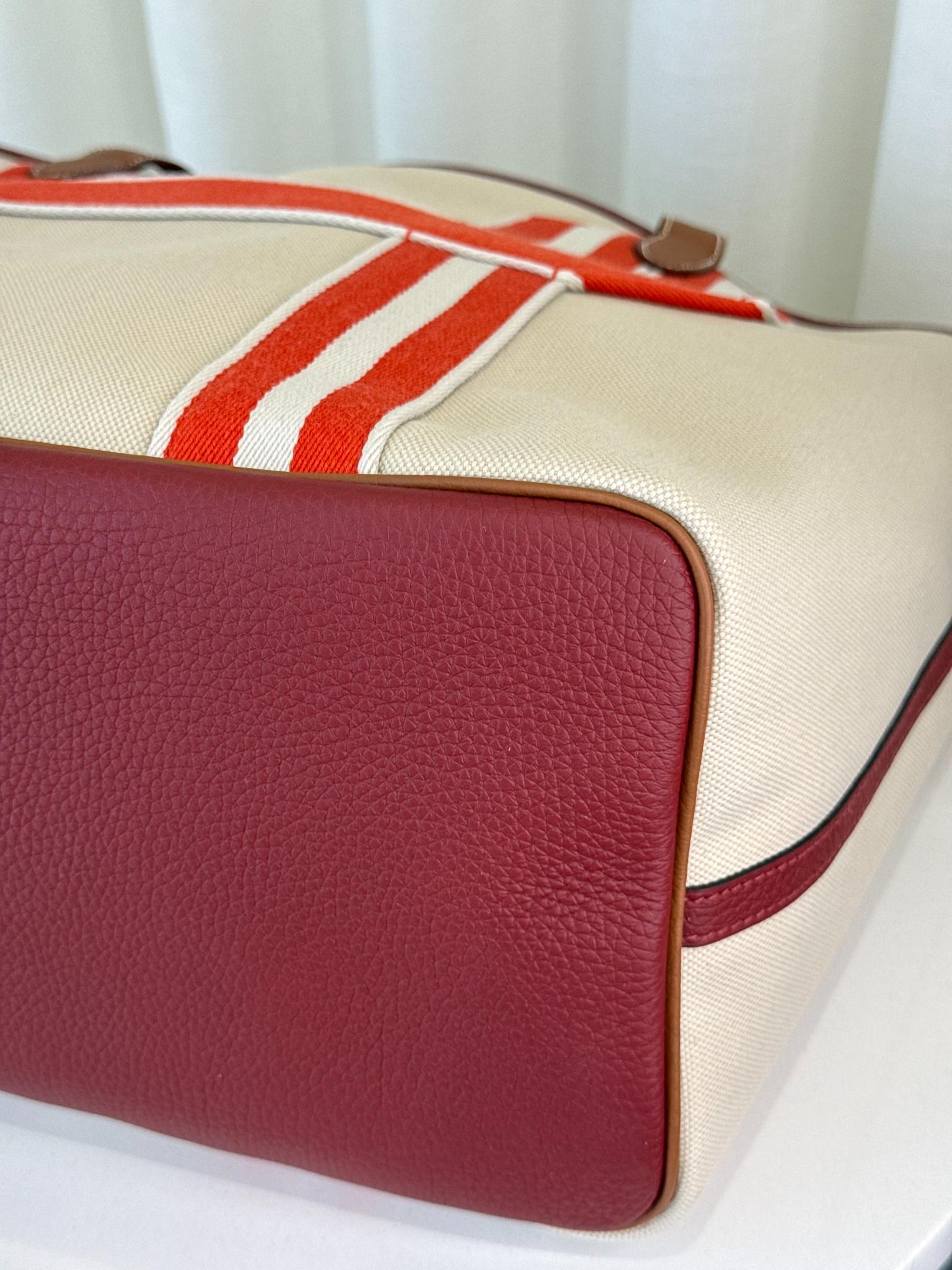 Hermès Pursangle Large Canvas and Taurillon Clemence Leather Tote