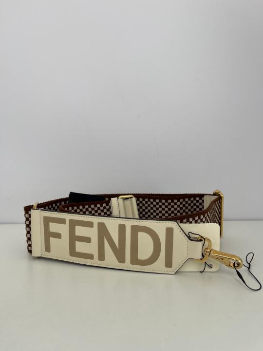 Fendi Logo Strap You Shoulder Strap Gingham Canvas with Leather