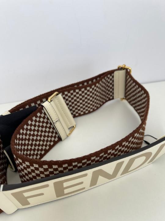 Fendi Logo Strap You Shoulder Strap Gingham Canvas with Leather