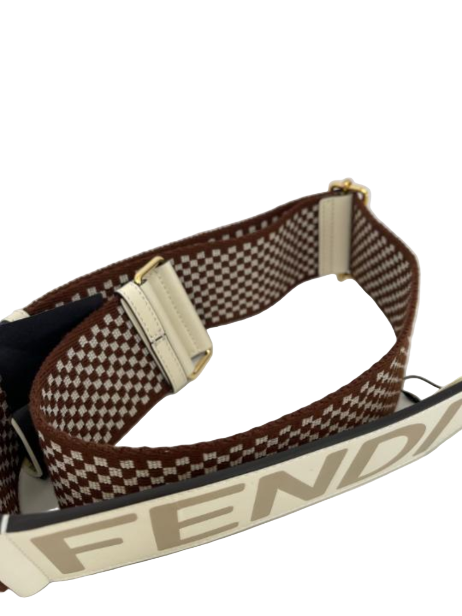 Fendi Logo Strap You Shoulder Strap Gingham Canvas with Leather