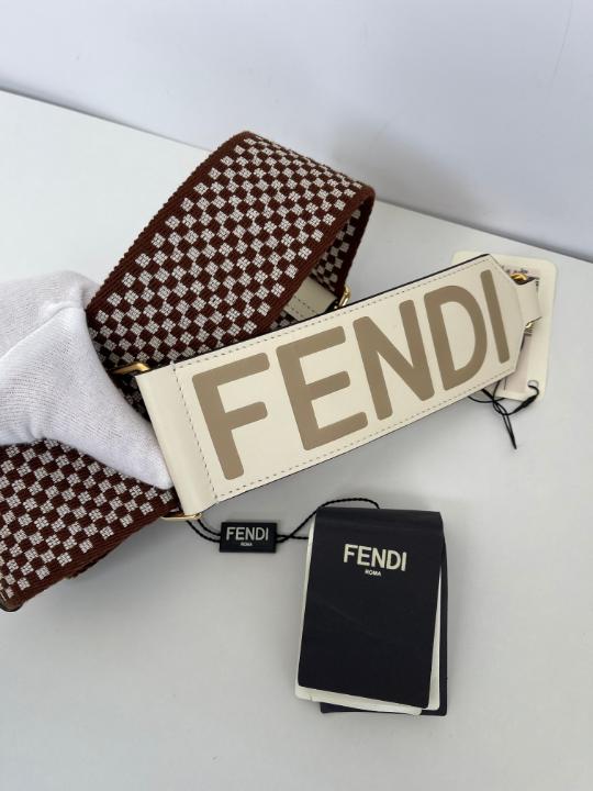 Fendi Logo Strap You Shoulder Strap Gingham Canvas with Leather