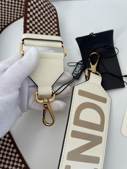 Fendi Logo Strap You Shoulder Strap Gingham Canvas with Leather