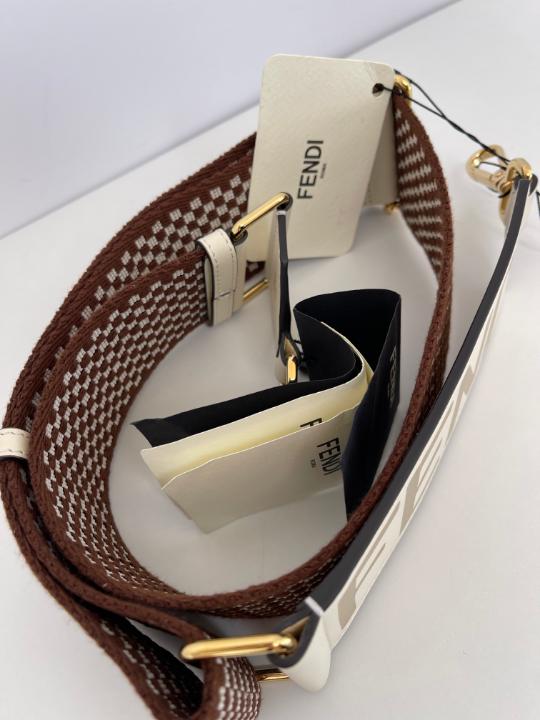 Fendi Logo Strap You Shoulder Strap Gingham Canvas with Leather