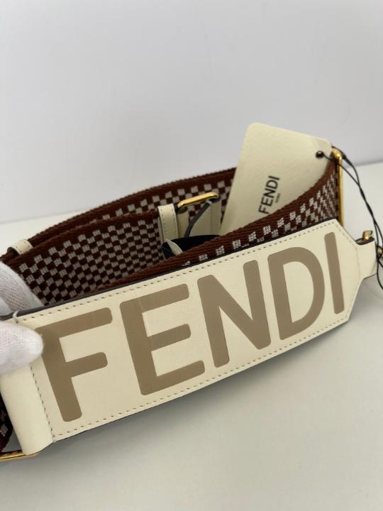 Fendi Logo Strap You Shoulder Strap Gingham Canvas with Leather