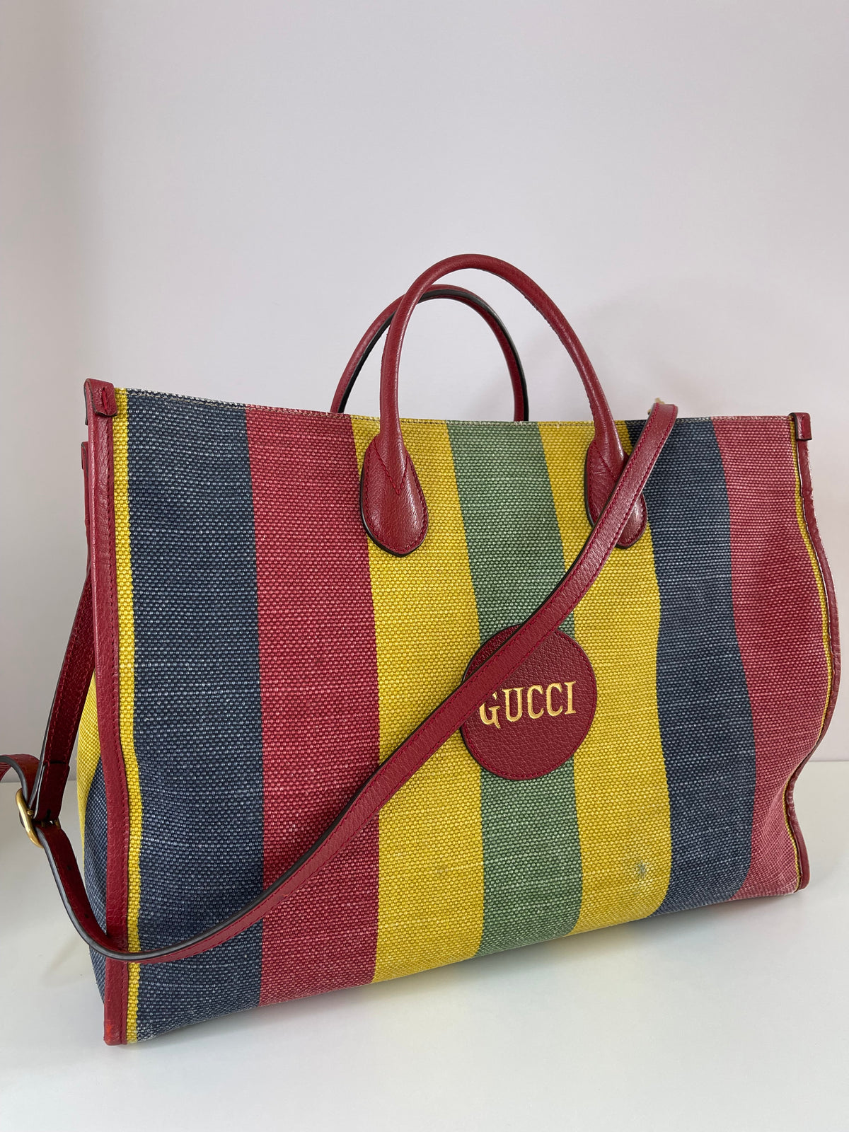 Gucci Multicolor Striped Canvas Baiadera Large Tote Bag