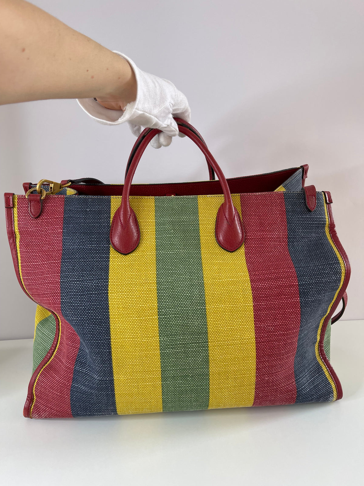 Gucci Multicolor Striped Canvas Baiadera Large Tote Bag