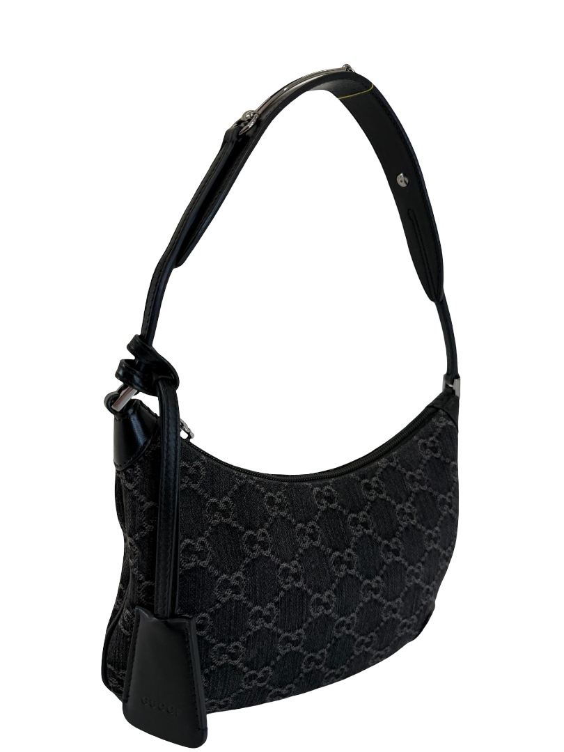 Gucci Horsebit Slim Small Shoulder Bag Black Denim