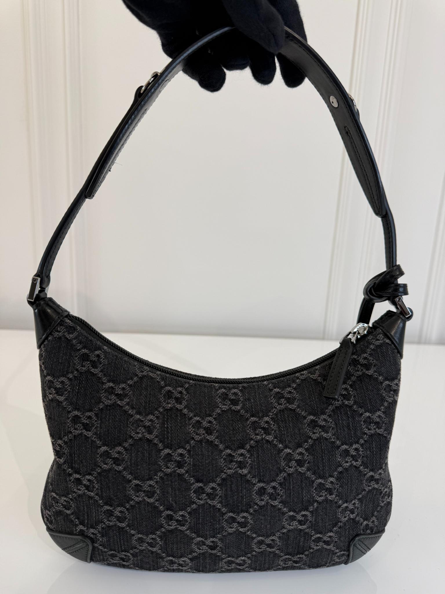 Gucci Horsebit Slim Small Shoulder Bag Black Denim