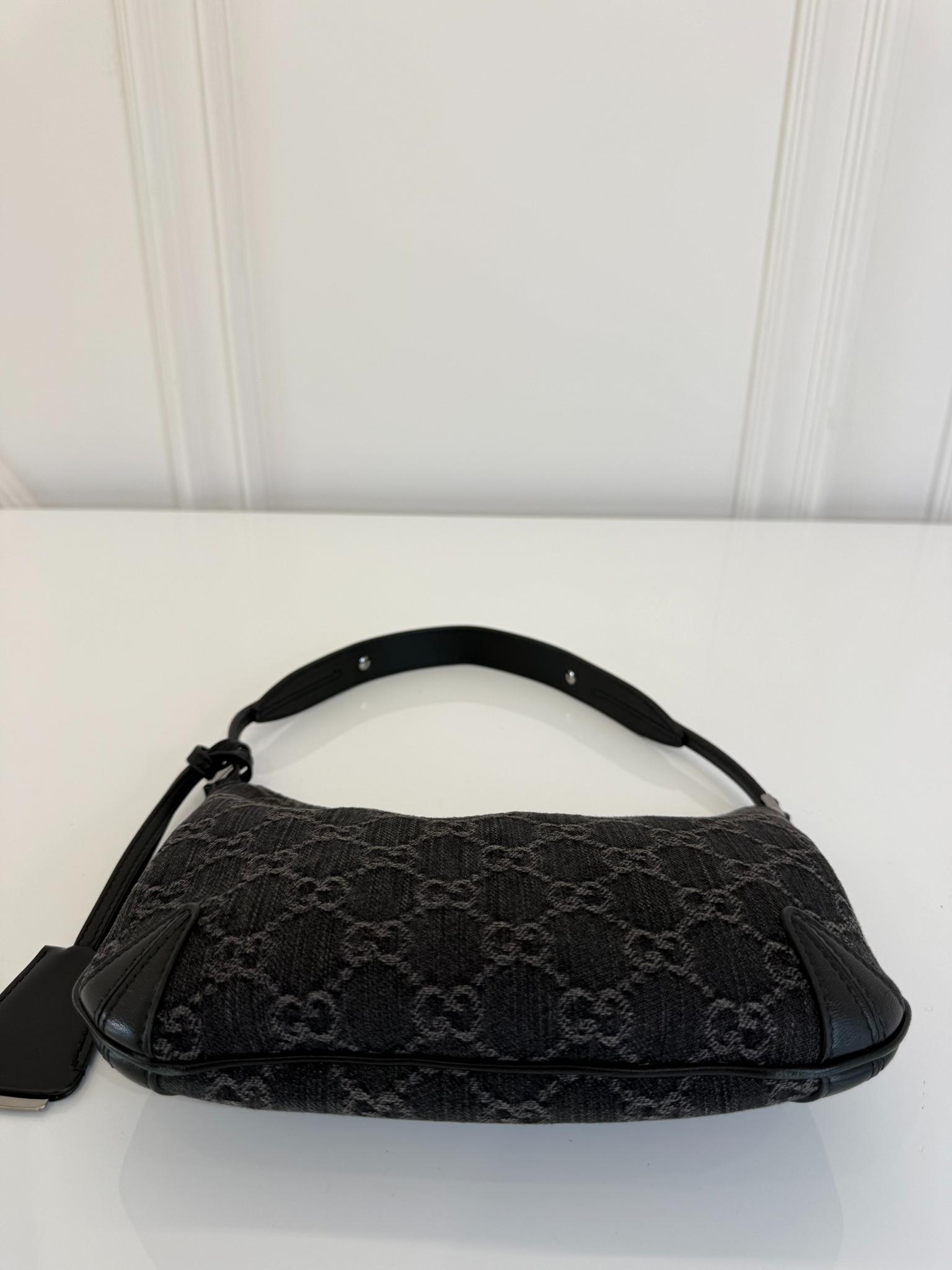 Gucci Horsebit Slim Small Shoulder Bag Black Denim
