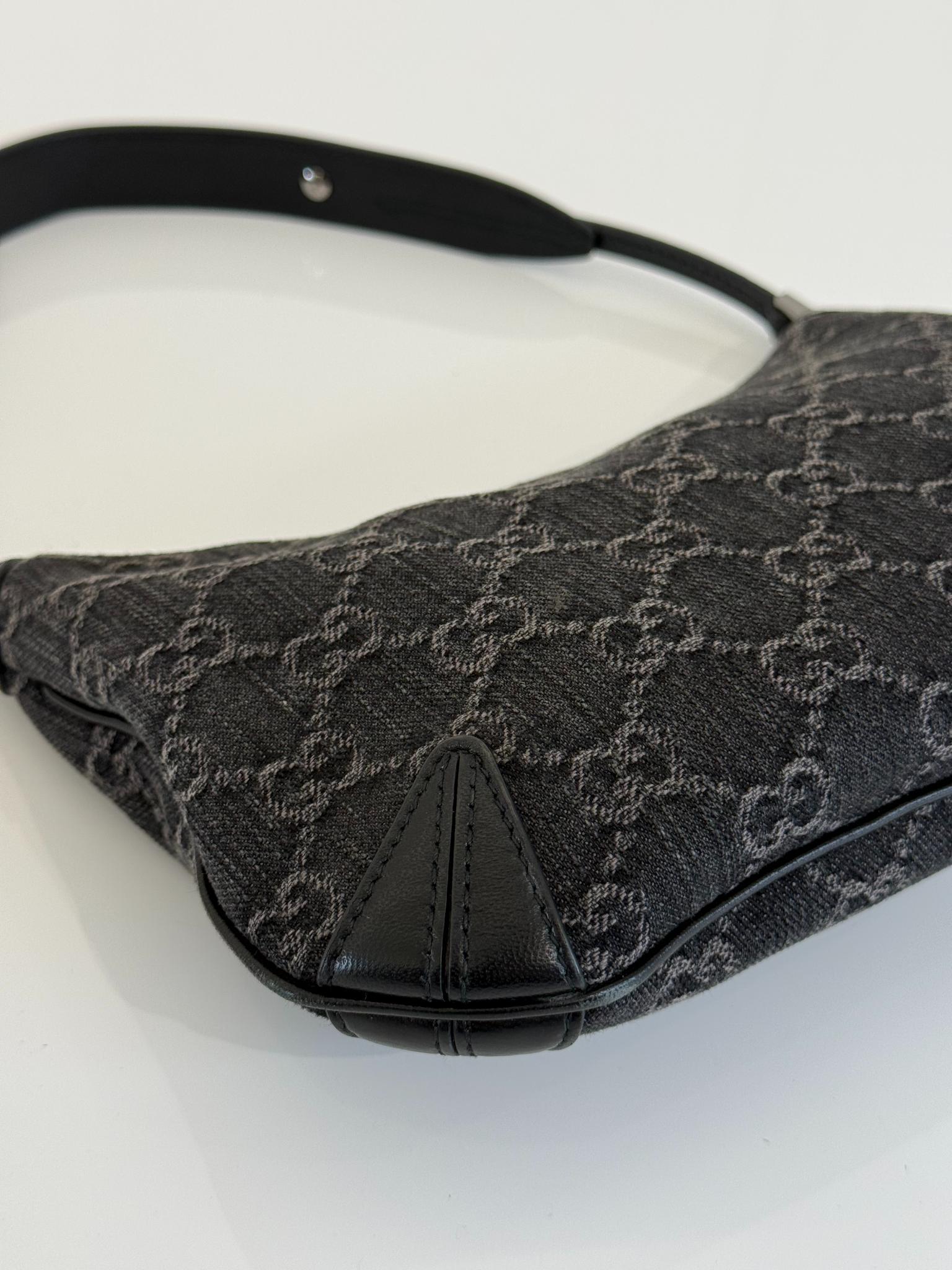 Gucci Horsebit Slim Small Shoulder Bag Black Denim