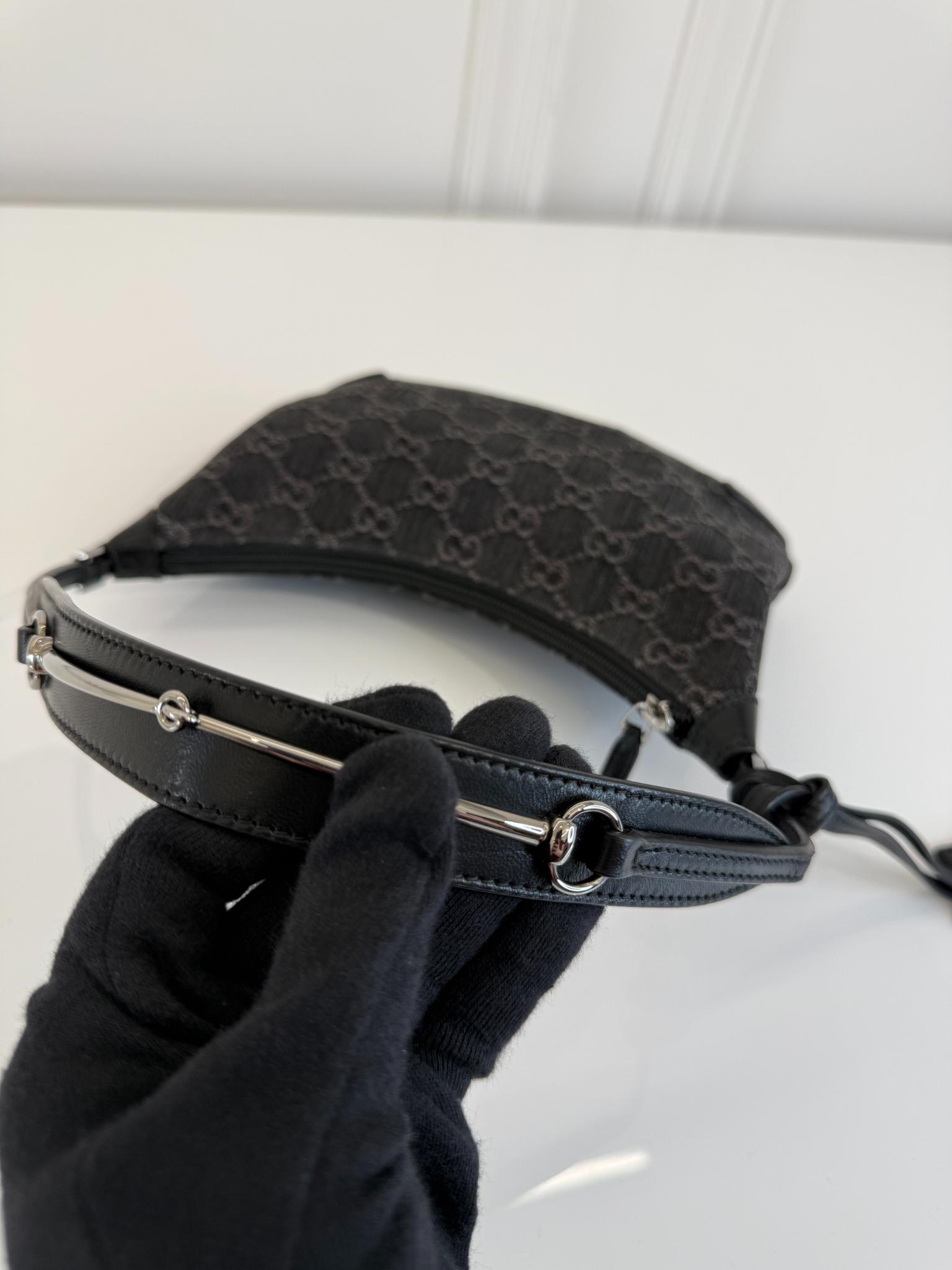 Gucci Horsebit Slim Small Shoulder Bag Black Denim