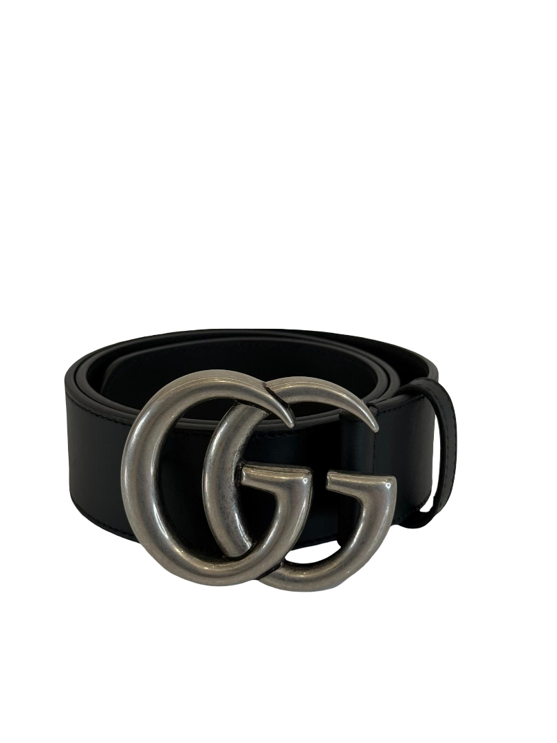 Gucci GG Marmont Buckle Black Leather Belt