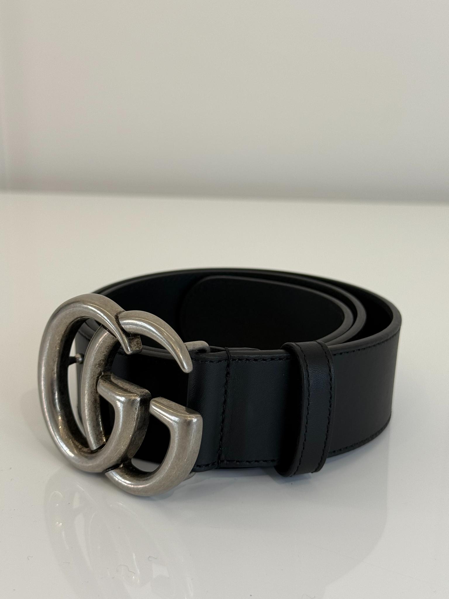 Gucci GG Marmont Buckle Black Leather Belt