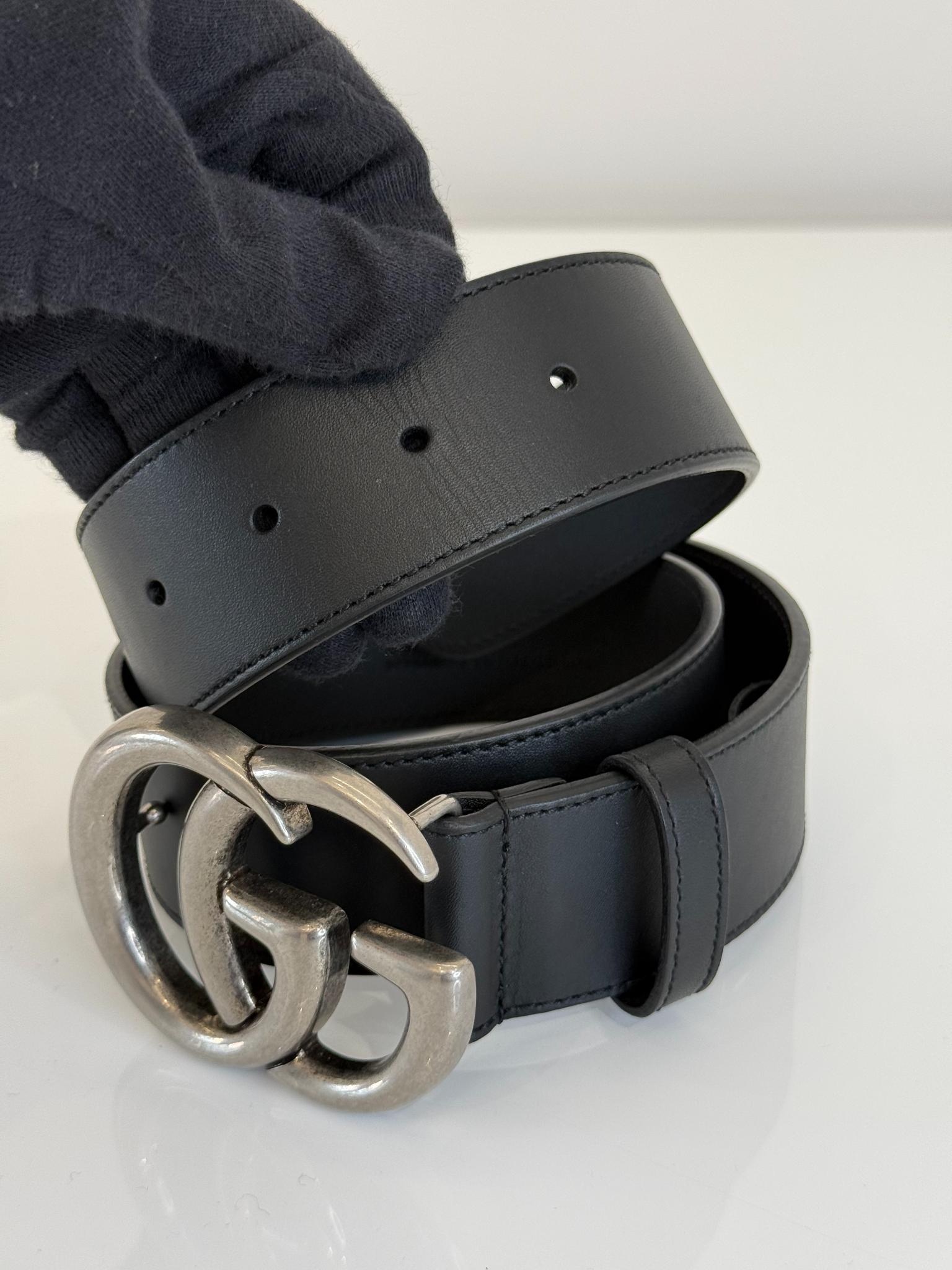 Gucci GG Marmont Buckle Black Leather Belt