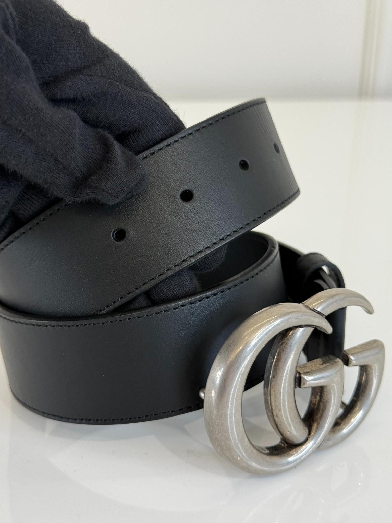 Gucci GG Marmont Buckle Black Leather Belt