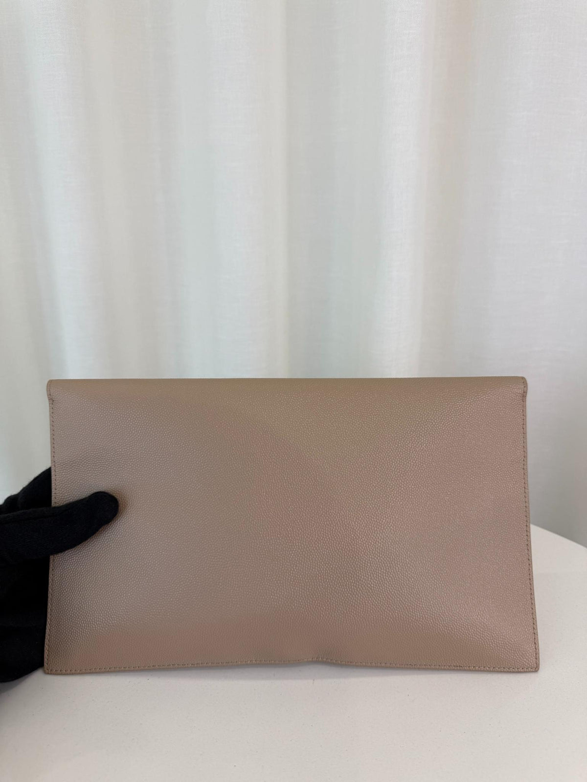 Saint Laurent Grain De Poudre Uptown Pouch Dark Beige