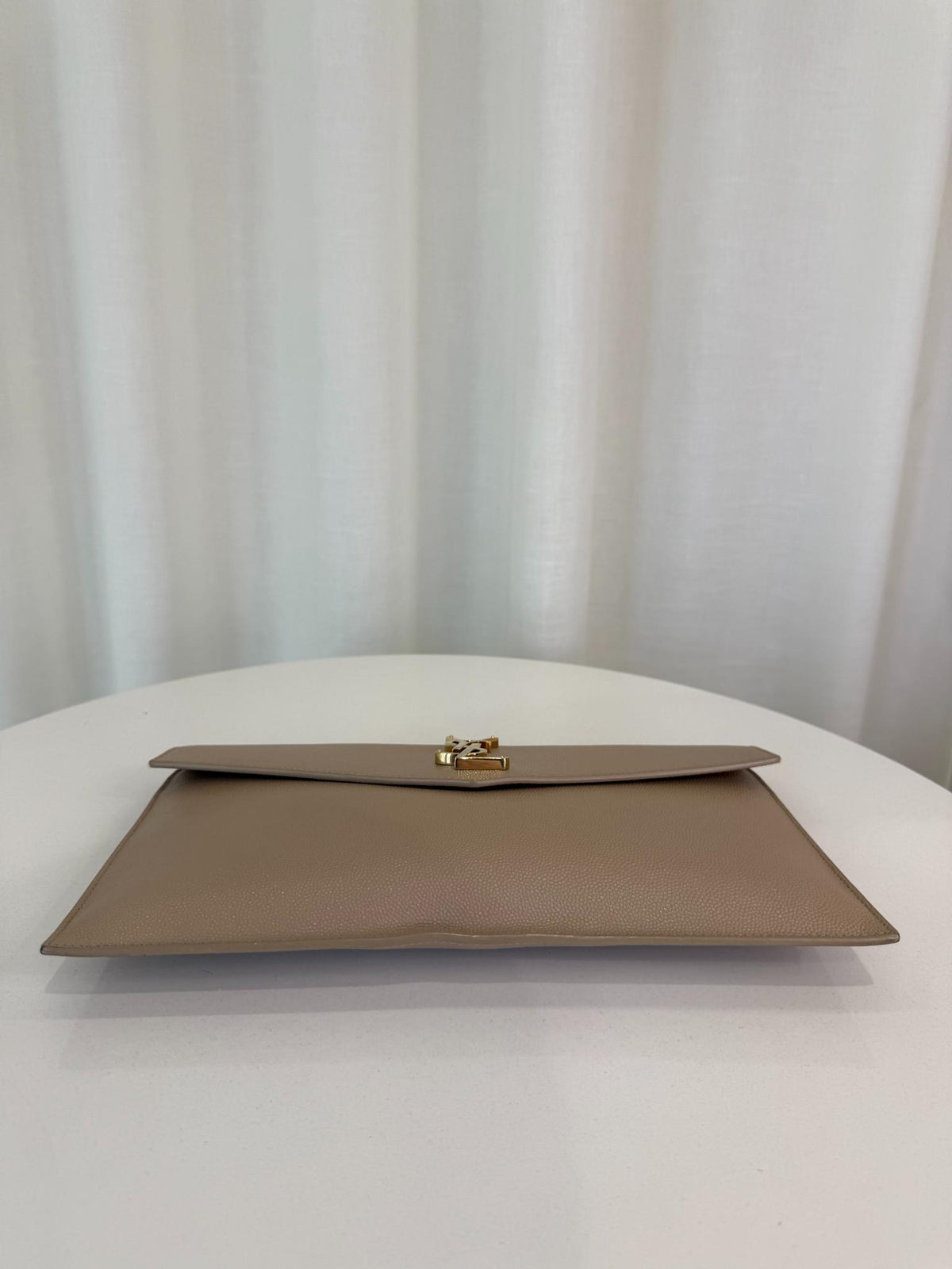 Saint Laurent Grain De Poudre Uptown Pouch Dark Beige