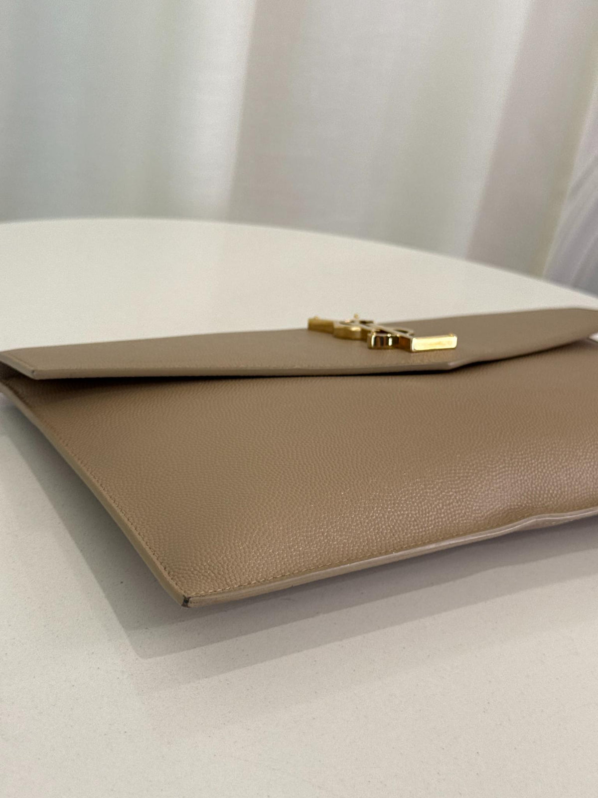 Saint Laurent Grain De Poudre Uptown Pouch Dark Beige