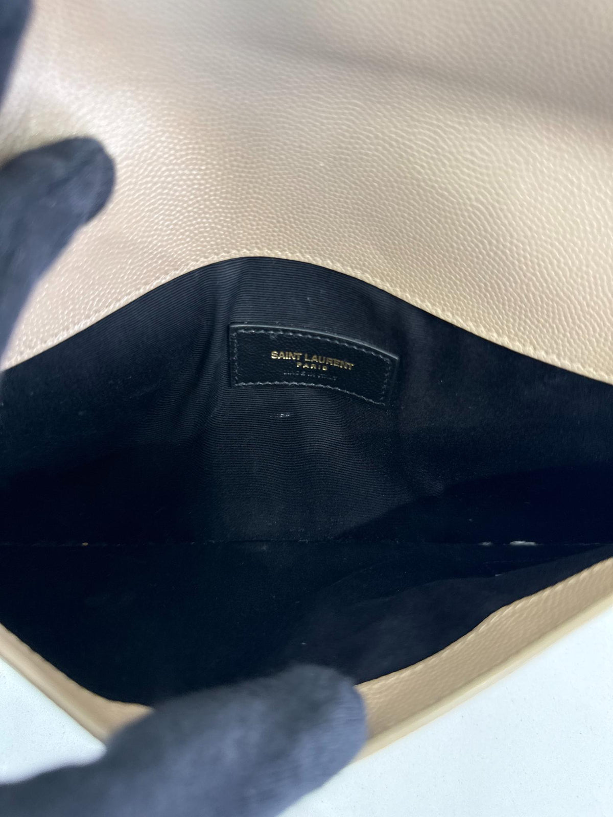 Saint Laurent Grain De Poudre Uptown Pouch Dark Beige