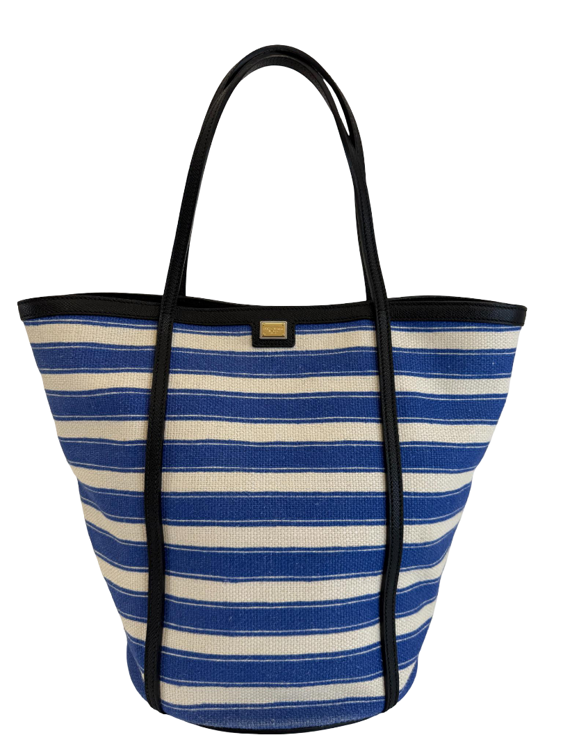 Dolce Gabbana Blue Striped Canvas Tote Bag