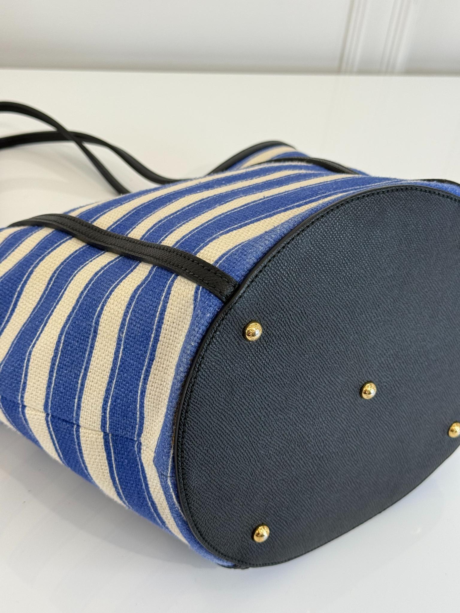 Dolce Gabbana Blue Striped Canvas Tote Bag
