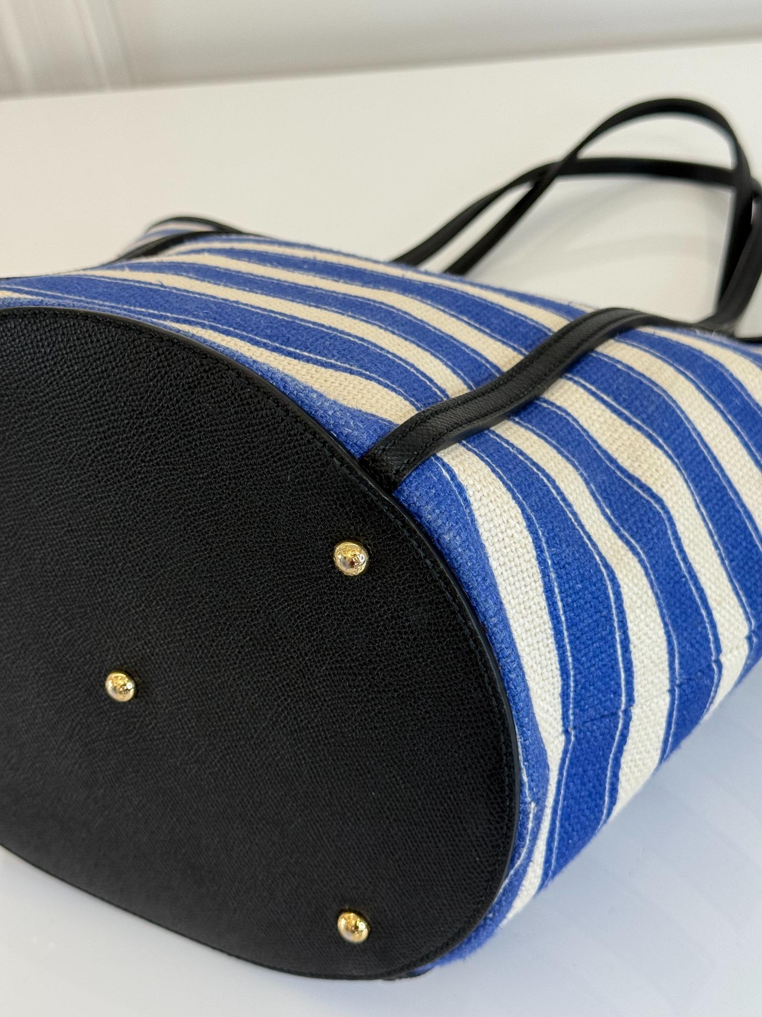 Dolce Gabbana Blue Striped Canvas Tote Bag