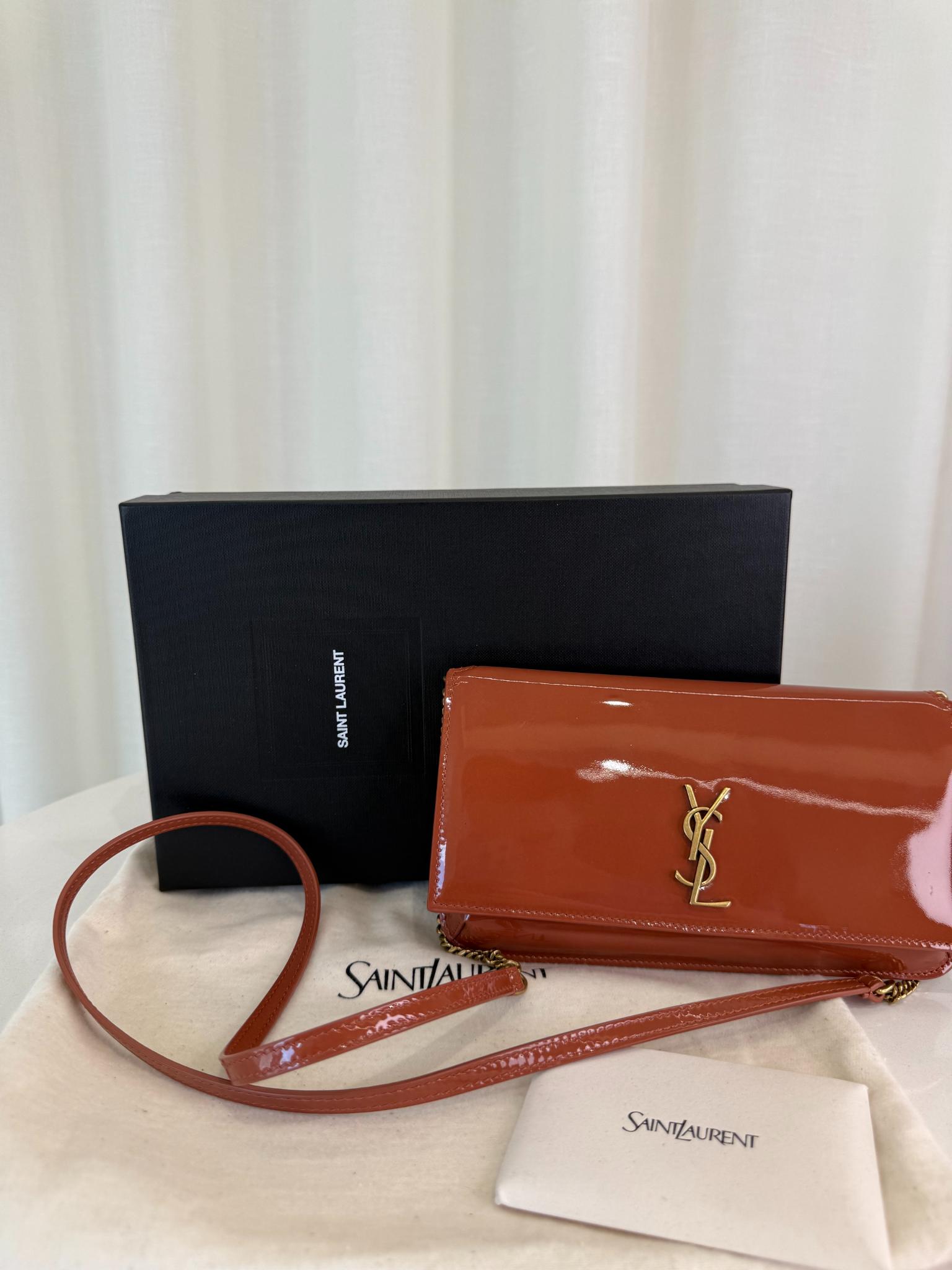 Saint Laurent Vernice Diamond Calfskin Monogram Phone Holder Crossbody Bag